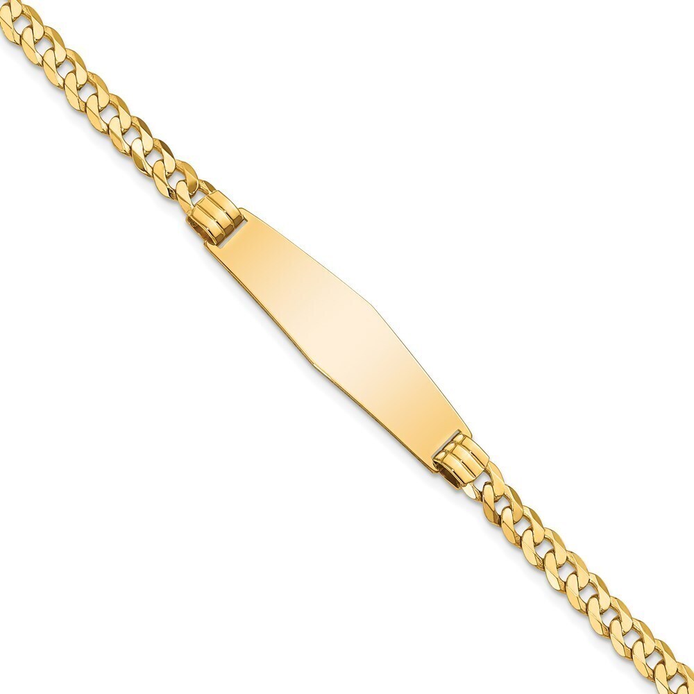 14k Yellow Gold Curb Link Soft Diamond Shape Id Bracelet